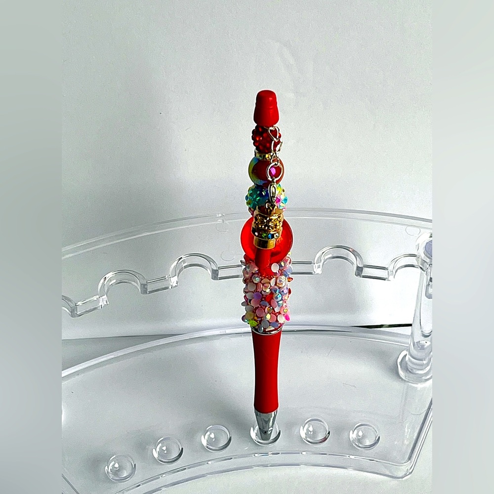 Red Boujee Bling Handmade Writing Pen with Lipstick Charm